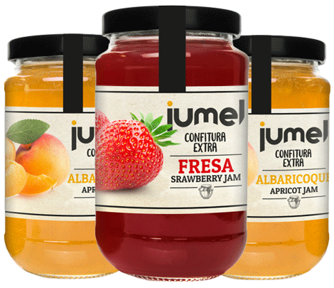 mermelada de fresa, naranja, melocotón