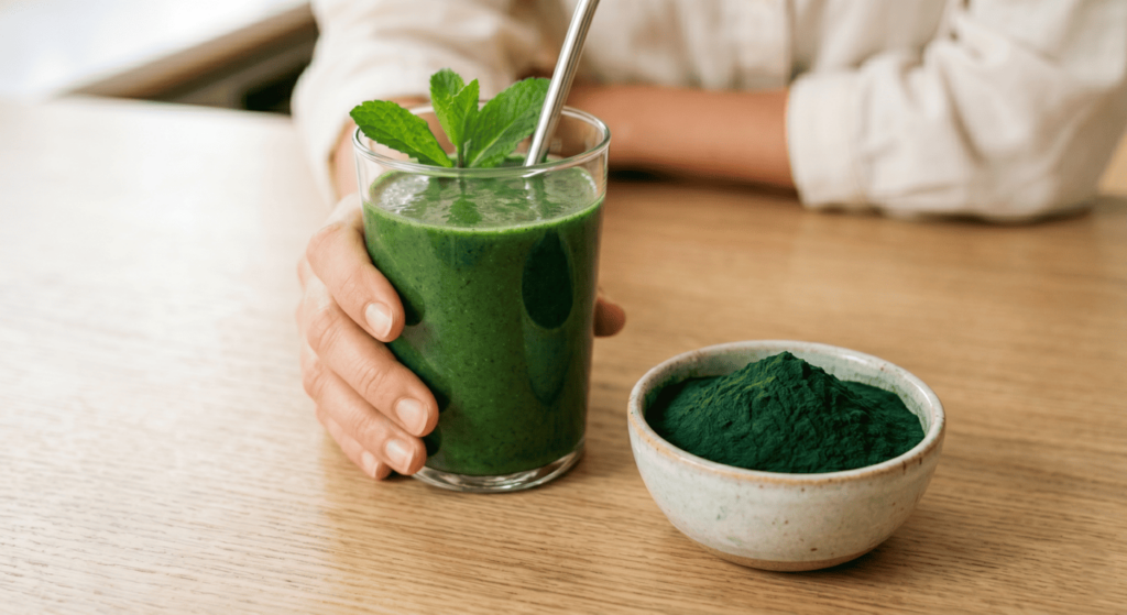 Un ejemplo de para que sirve la espirulina en batido